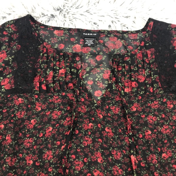 Torrid Sheer Floral Boho Chiffon Peasant Top EUC - Picture 3 of 8